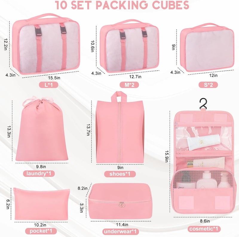 Attmu 10 Set Packing Cubes for Travel, Travel Packing Cubes with Hanging Toiletry Bag and Shoe Bag, Suitcase Luggage Organizer Bags for Travel Essentials Women Men - Image 2